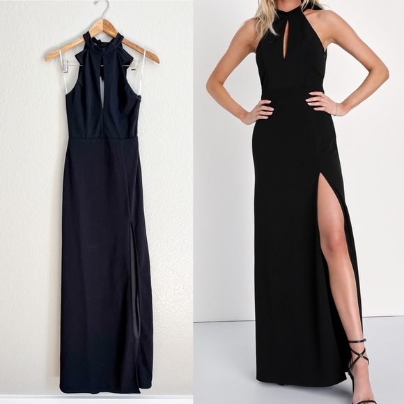 NWOT Striking Elegance Black Bow Backless Halter Maxi Dress - Picture 1 of 7